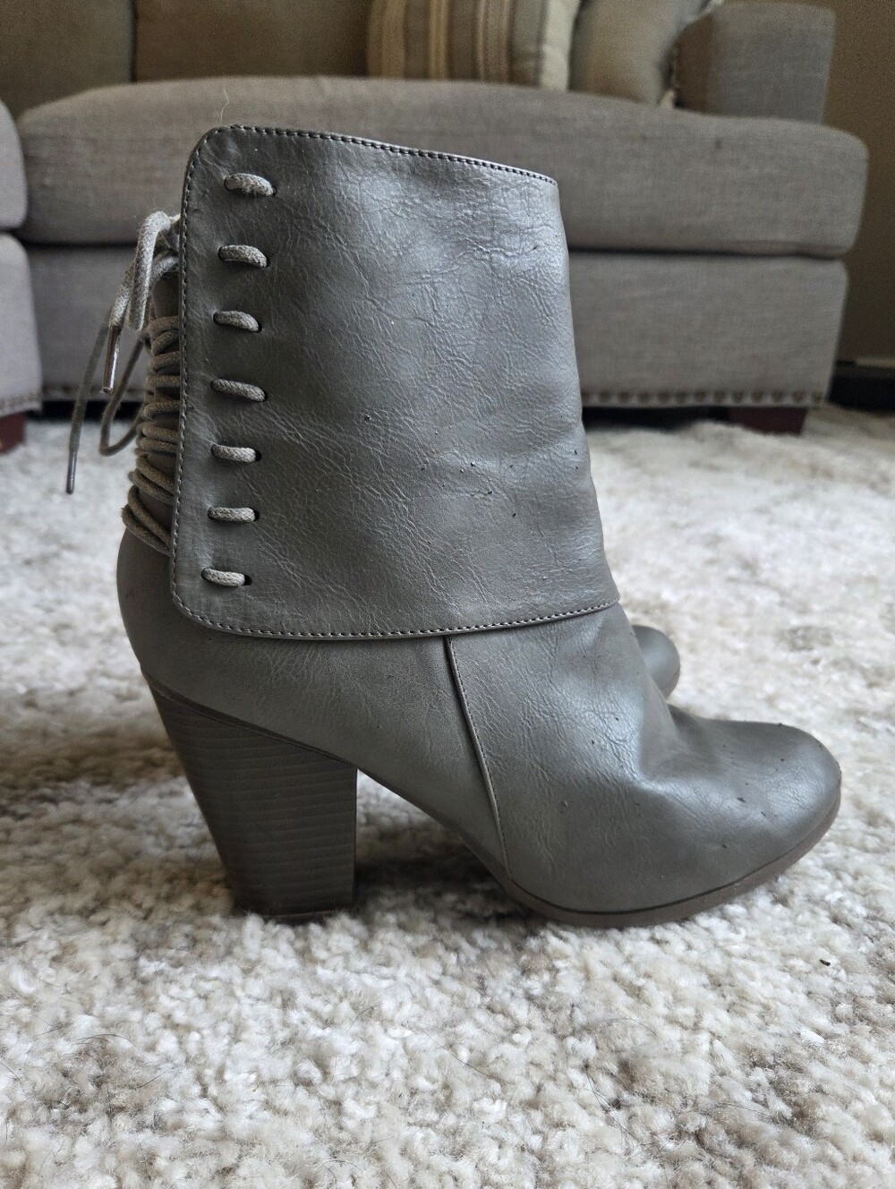 Vintage Juicy Couture Aspen Leather Heeled Bootie Grey - Picture 1 of 8